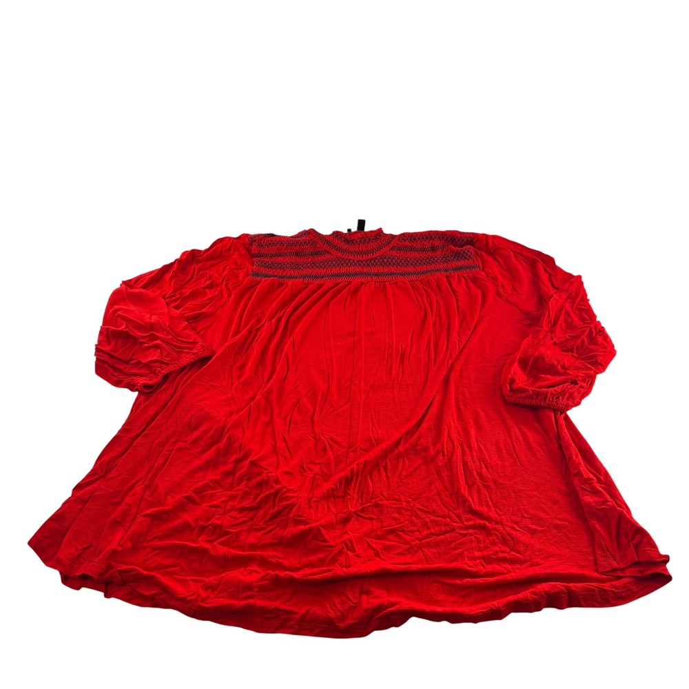 Lane Bryant Red Smocked High Neck Balloon Sleeve Tunic Blouse Plus Size 22/24